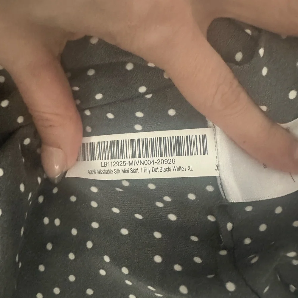 Quince 100% Washable Silk Polka Dot Mini Skirt XL Black White - Picture 3 of 4